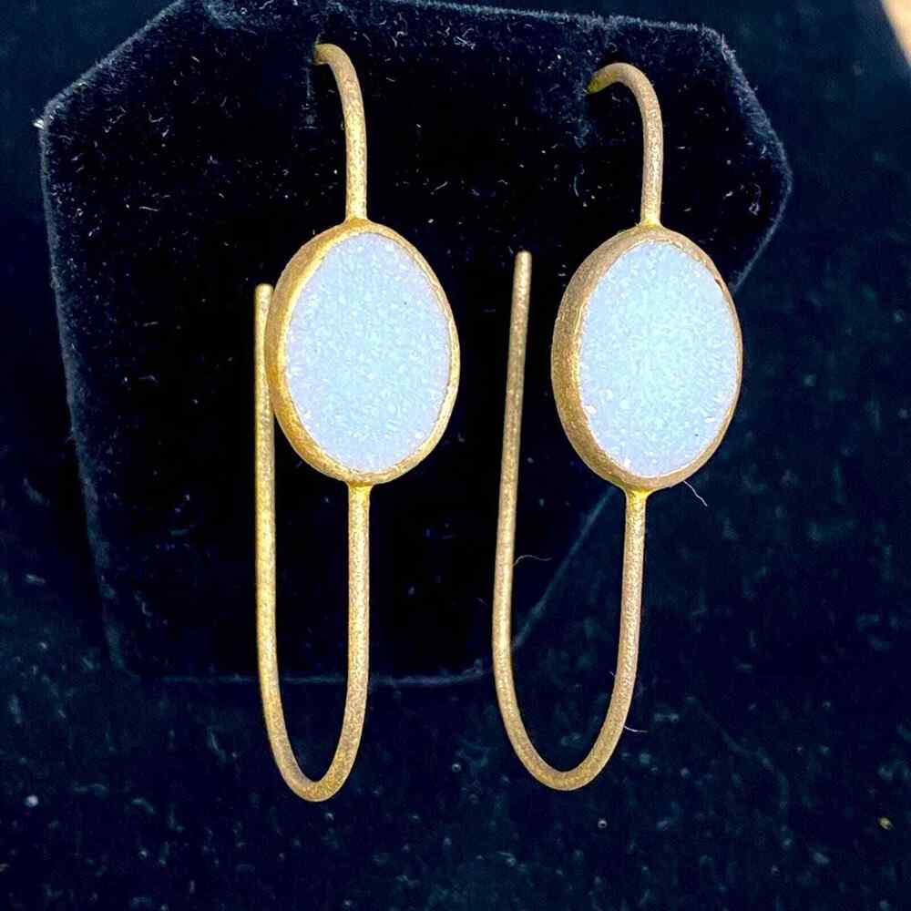 Nina Nguyen Paperclip Druzy Earrings Brushed Vermeil 925 Sterling Silver Signed